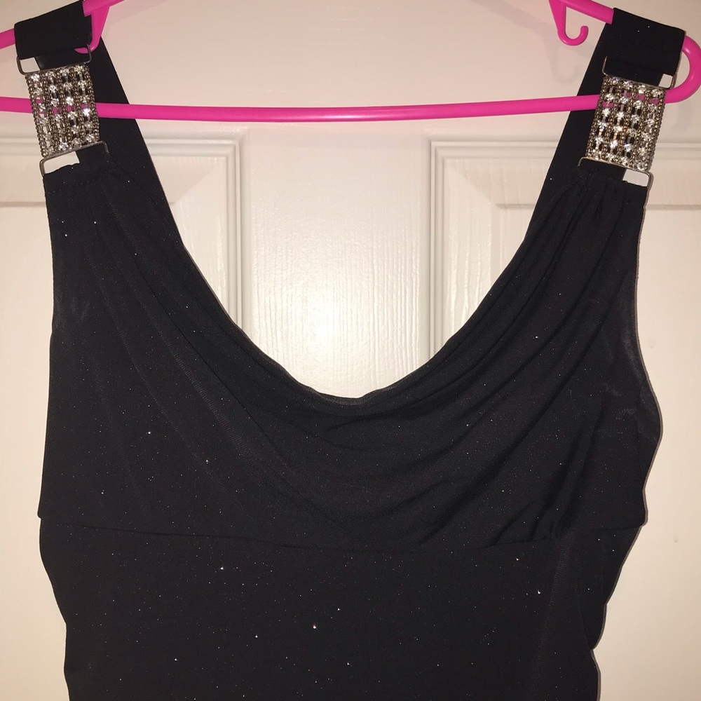 Ruched black sparkled mini dress, L